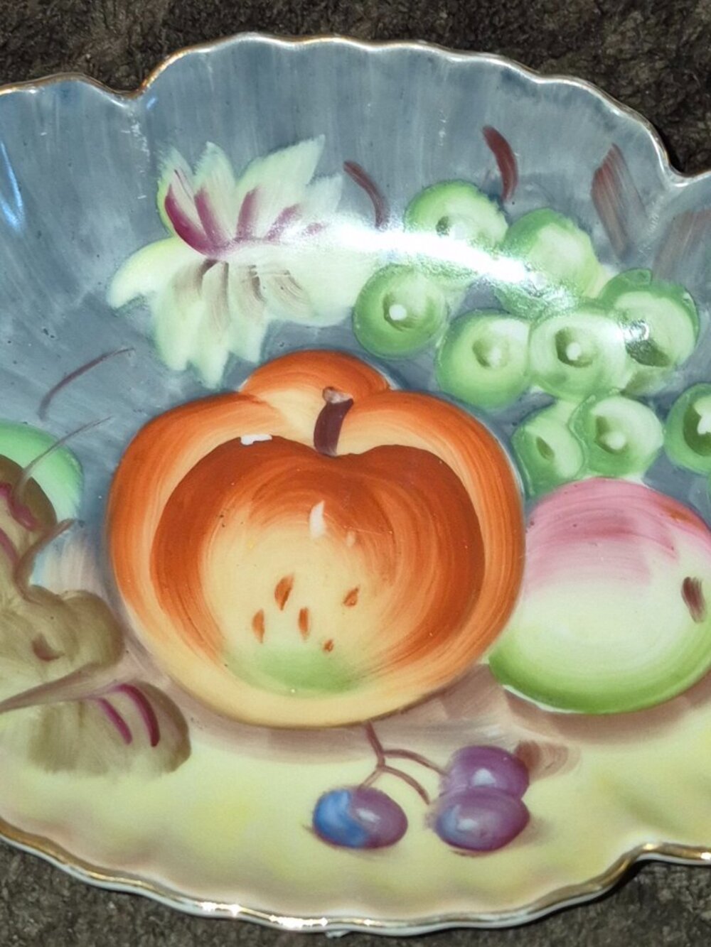 Vintage Lefton China Candy Trinket Dish Hand Painted Fruit Motif Japan EC